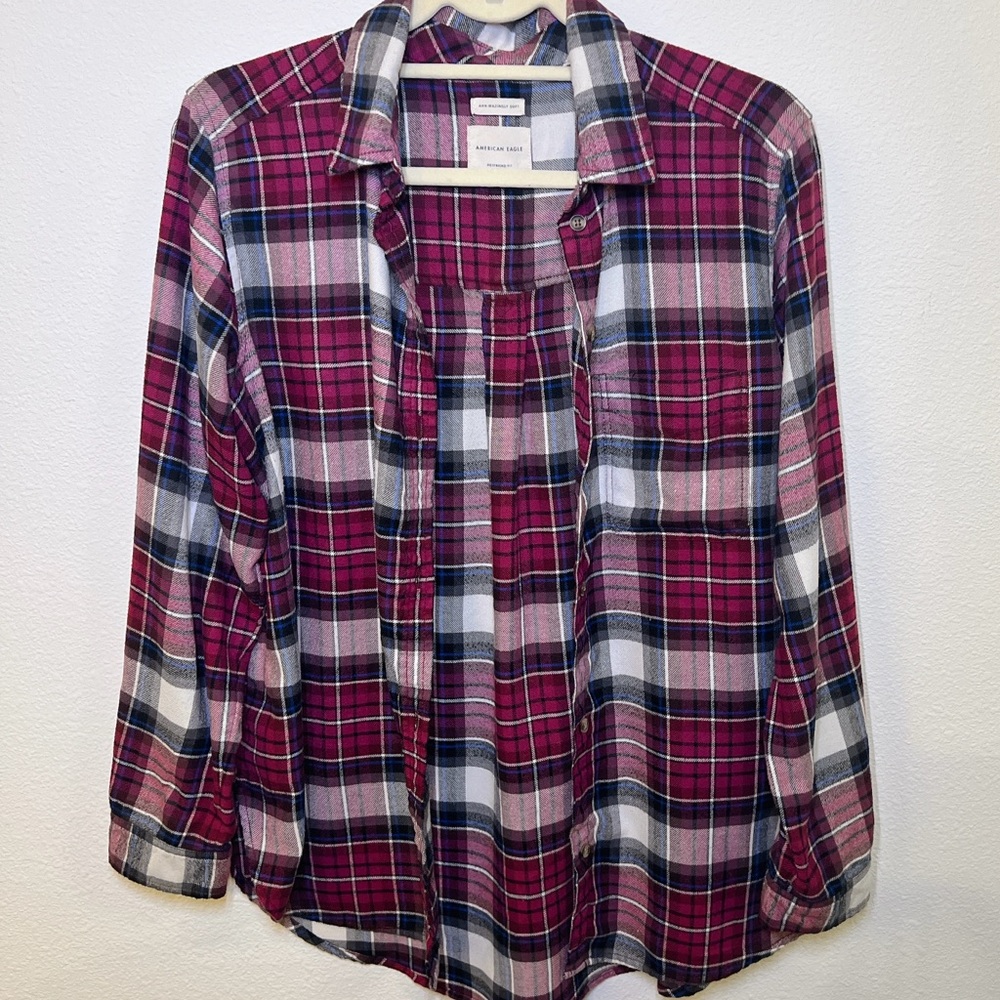 AMERICAN EAGLE (AE)•Long-Sleeve, Red/White Plaid, Cotton Flannel, Women's Size L